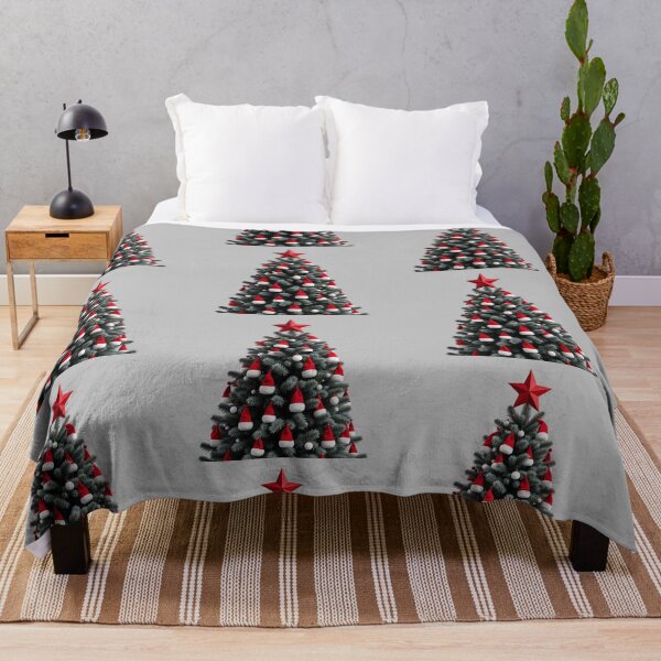 Item preview, Christmas Tree with Red Santa Hats – Modern Festive Minimalist Decor designed and sold by PixelVibe782.