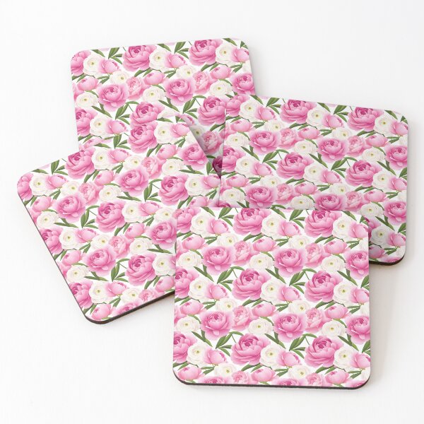 Item preview, The image showcases a beautiful floral pattern with lush pink peonies and elegant white ranunculus flowers, complemented by dark green leaves, all set against a white backdrop. designed and sold by rujlaphusstudio.