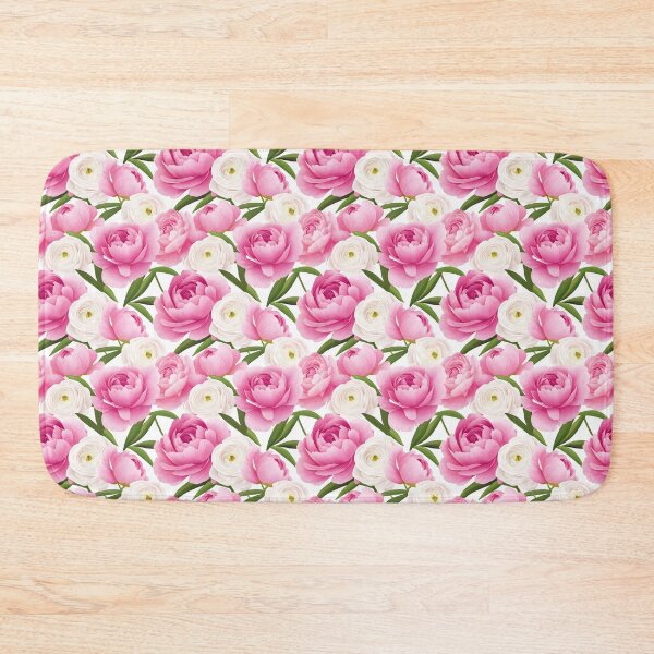 Item preview, The image showcases a beautiful floral pattern with lush pink peonies and elegant white ranunculus flowers, complemented by dark green leaves, all set against a white backdrop. designed and sold by rujlaphusstudio.