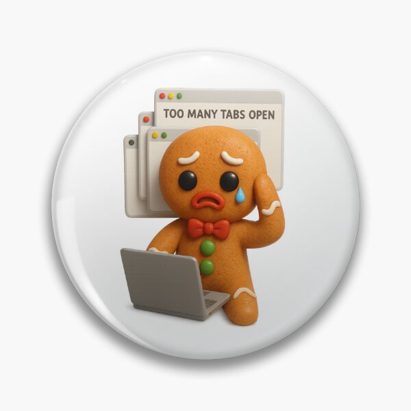 Item preview, Cute Overworked Gingerbread Man - Too Many Tabs Open | Kawaii Office Humor Gift Art designed and sold by Moons Studio.