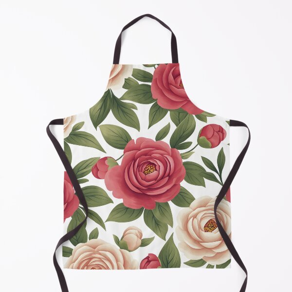 Item preview, The image shows a seamless floral pattern with red and blush roses, interspersed with green leaves and buds, against a clean white background. designed and sold by rujlaphusstudio.