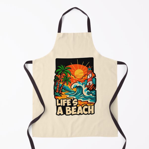 Item preview, Life’s a Beach Retro Design with waves and lighthouse. designed and sold by Stef Ringoot, cartoons and illustrations.