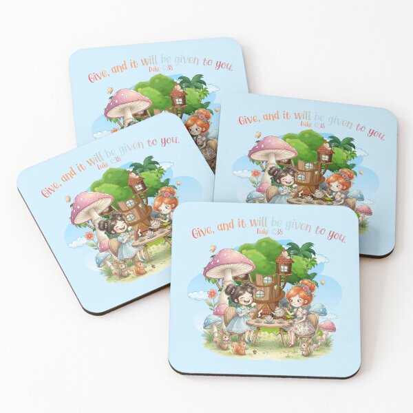 Item preview, Kawaii Woodland Tea Party – Luke 6:38 “Give and It Will Be Given” Bible Verse Art | Cute Christian Pastel Illustration designed and sold by AmenAlways.