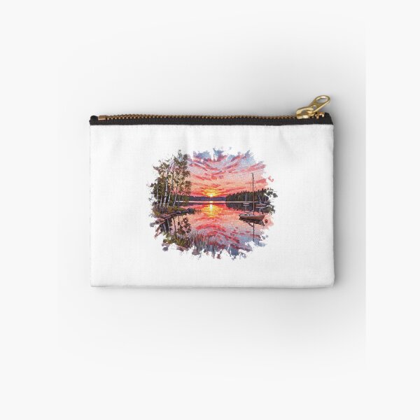 Item preview, Sunset Lake With Boats and Birches designed and sold by SisuArt.