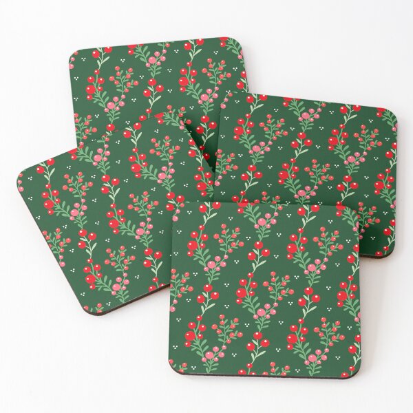 Item preview, Christmas festive winter red pink berries holiday green designed and sold by Nicola-Rowe.