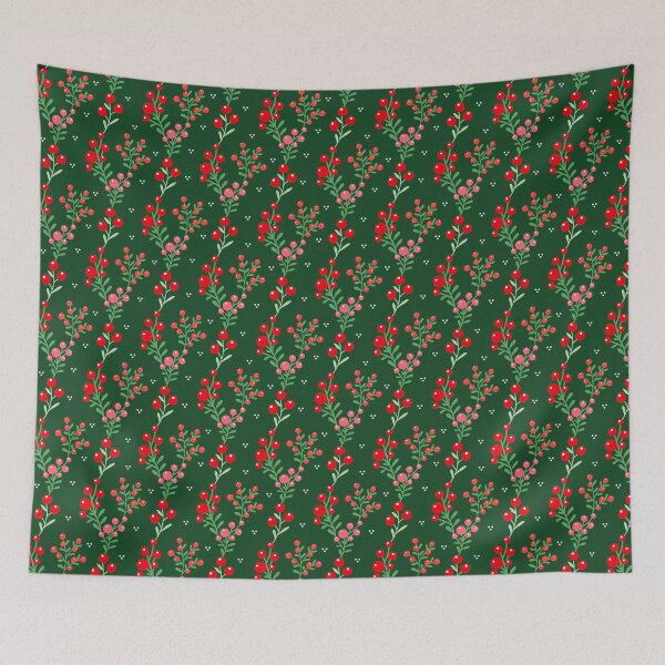 Item preview, Christmas festive winter red pink berries holiday green designed and sold by Nicola-Rowe.