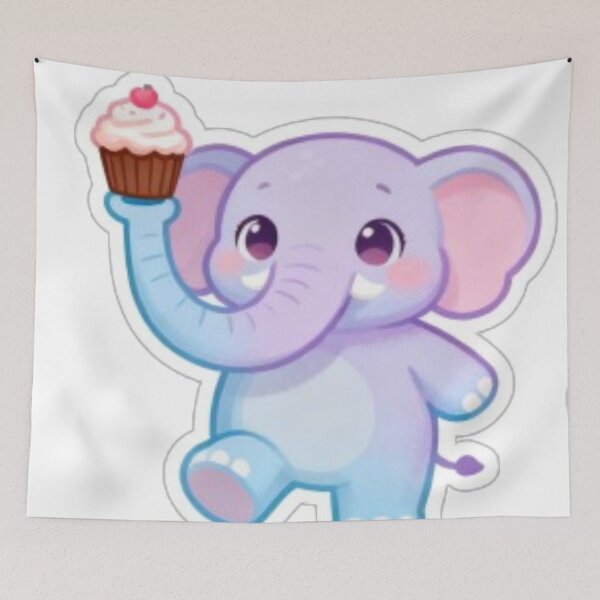 Item preview, Cute Kawaii Elephant With Cupcake designed and sold by MiniPrintMagic.