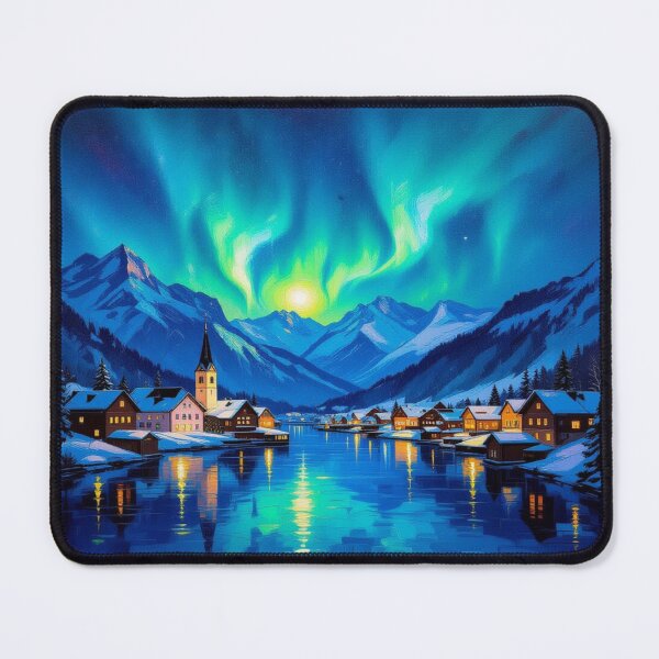 Item preview, Aurora Village Dreams – winter magic, glowing windows & poetic silence in snowy mountain light designed and sold by FotoworldEdel.