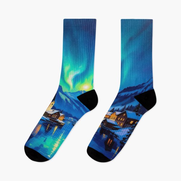 Item preview, Aurora Village Dreams – winter magic, glowing windows & poetic silence in snowy mountain light designed and sold by FotoworldEdel.