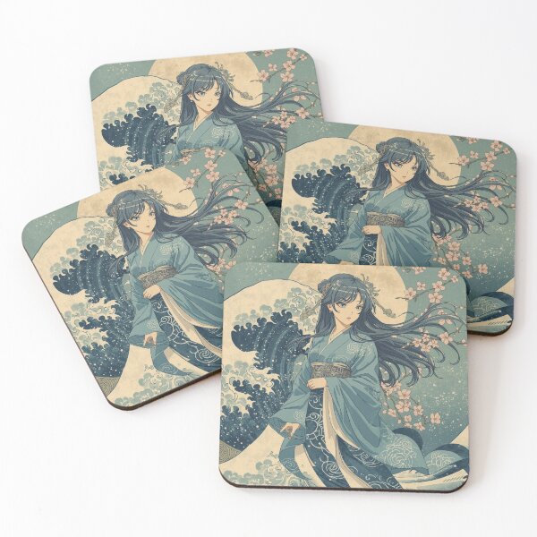 Item preview, Celestial Water Goddess – Anime Ukiyo-e Waves, Moonlight & Cherry Blossoms designed and sold by Vandy Fullam.