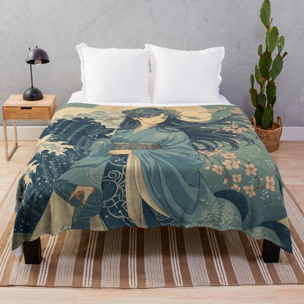Item preview, Celestial Water Goddess – Anime Ukiyo-e Waves, Moonlight & Cherry Blossoms designed and sold by Vandy Fullam.