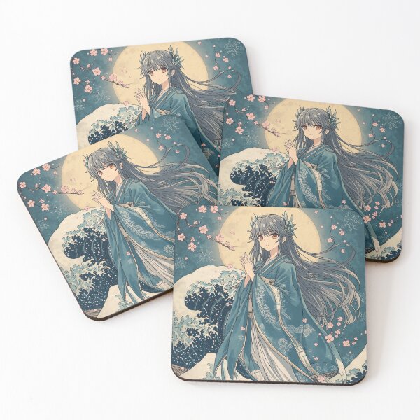 Item preview, Moonlit Tide Goddess – Anime Ukiyo-e Water Spirit & Cherry Blossoms designed and sold by Vandy Fullam.