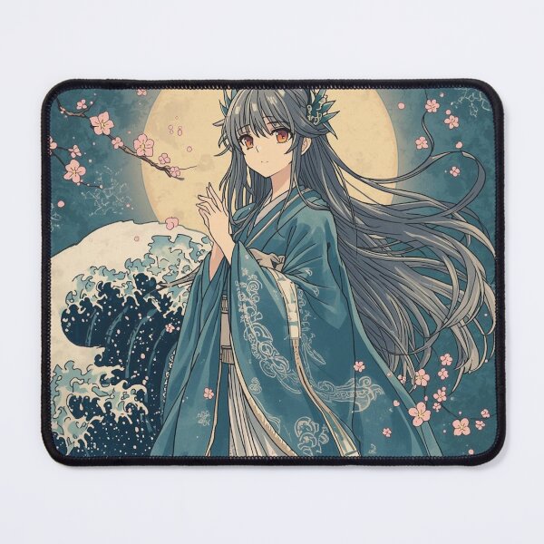 Item preview, Moonlit Tide Goddess – Anime Ukiyo-e Water Spirit & Cherry Blossoms designed and sold by Vandy Fullam.