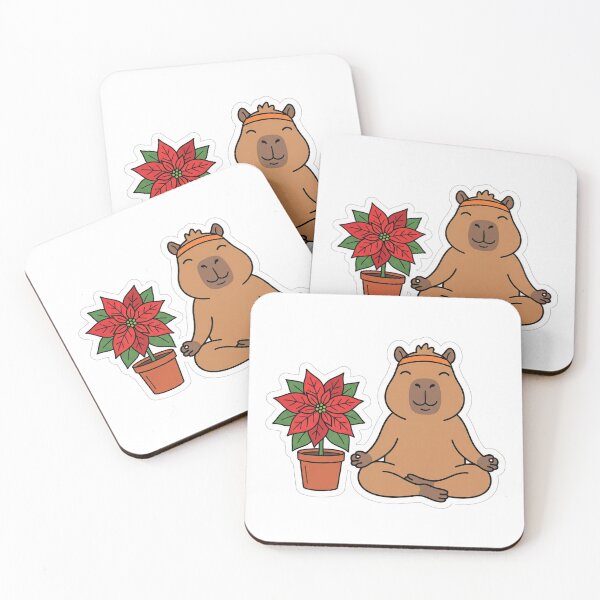 Item preview, Christmas Capybara Yoga Meditation Poinsettia Zen Holiday designed and sold by ArtByYunus.