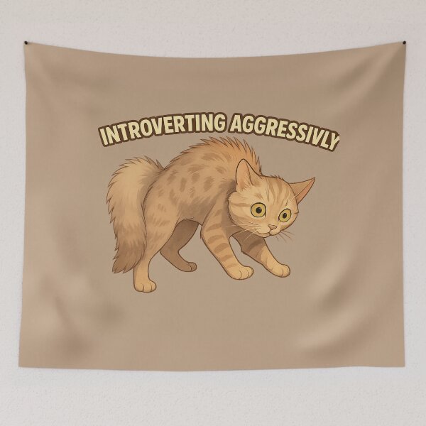 Item preview, Introverting Aggressively – Funny Anxious Cat Illustration designed and sold by MagicMeow1.