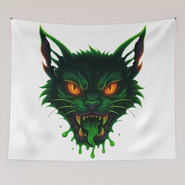 Item preview, Toxic Neon Demon Cat Head – Radioactive Evil Cat Illustration designed and sold by GlowAIDesigns.