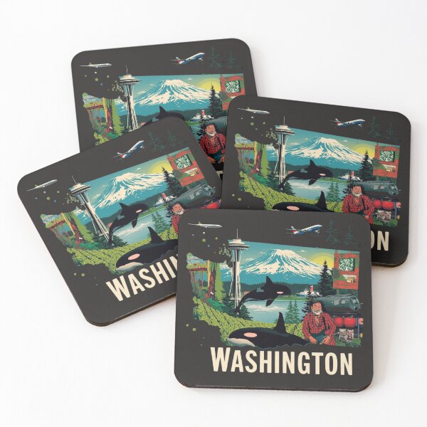 Item preview, Washington State Icons Collage | Retro Travel Art Print designed and sold by TitanRN.