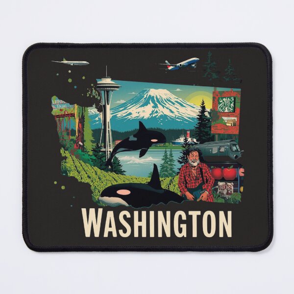 Item preview, Washington State Icons Collage | Retro Travel Art Print designed and sold by TitanRN.
