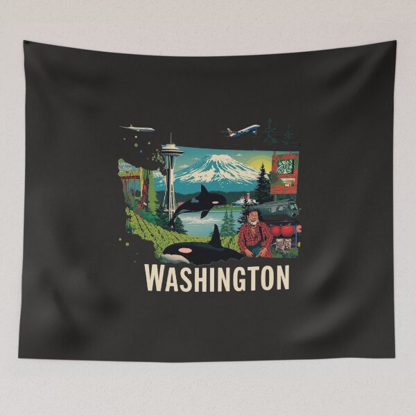Item preview, Washington State Icons Collage | Retro Travel Art Print designed and sold by TitanRN.