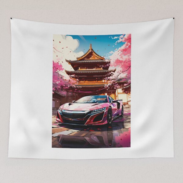 Item preview, Legendary sports car framed by temple and cherry blossoms designed and sold by RevUpDesign.
