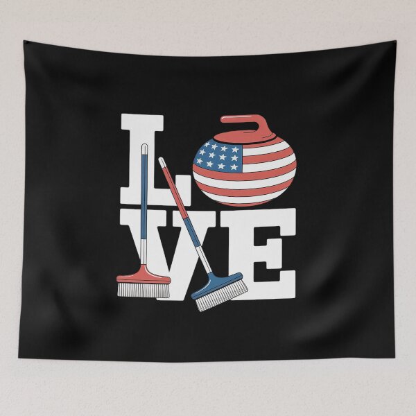 Item preview, USA curler Broom Winter ice Sports American Flag Curling designed and sold by velltoons.