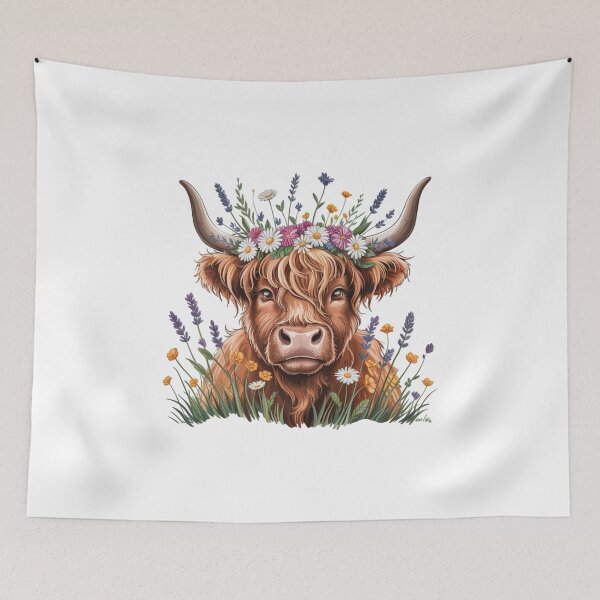 Item preview, Adorable Highland Cow Floral designed and sold by SOUFIANE1991.
