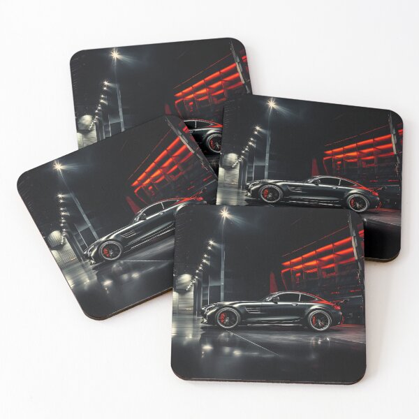 Item preview, Powerful sports car highlighted by red-lit futuristic architecture at night designed and sold by RevUpDesign.