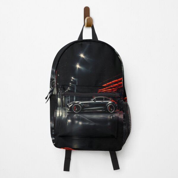 Item preview, Powerful sports car highlighted by red-lit futuristic architecture at night designed and sold by RevUpDesign.