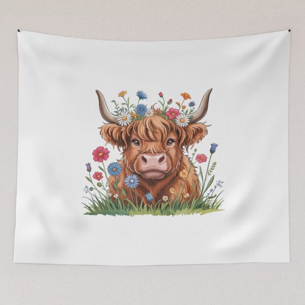 Item preview, Adorable Highland Cow Floral designed and sold by SOUFIANE1991.