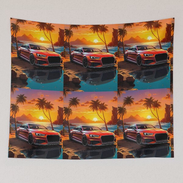 Item preview, Vibrant ocean horizon glowing behind a low performance car designed and sold by RevUpDesign.