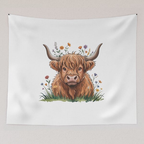 Item preview, Adorable Highland Cow Floral designed and sold by SOUFIANE1991.