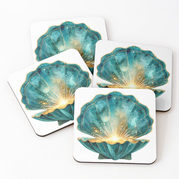 Item preview, Mystical Teal Watercolor Seashell with Golden Glow Art designed and sold by takeng07.