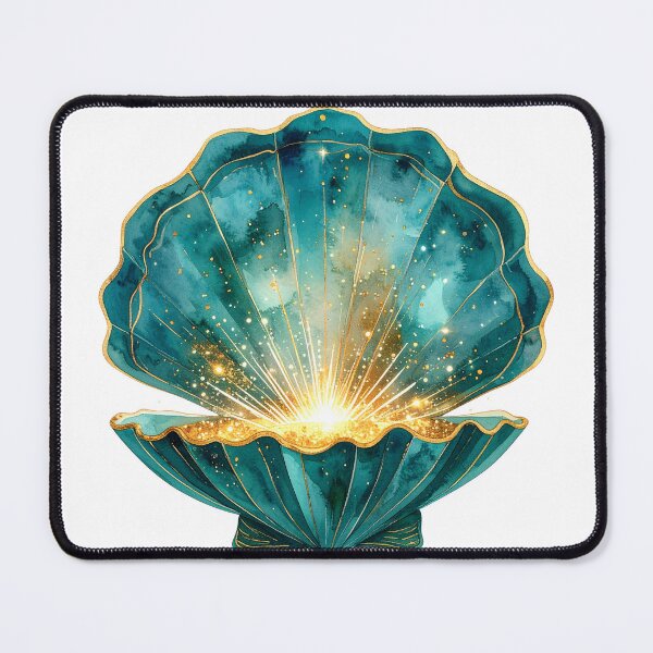 Item preview, Mystical Teal Watercolor Seashell with Golden Glow Art designed and sold by takeng07.