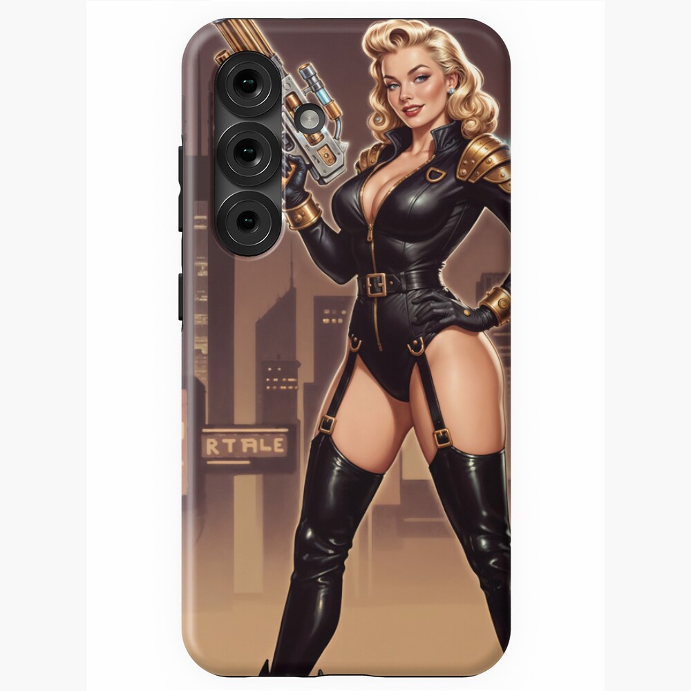 Fatale Pin-Up Valeria Caelum Retro-Futurism Portrait Alluring AI Concept Art by Xzendor7 Decorative Art Print Smartphone Case