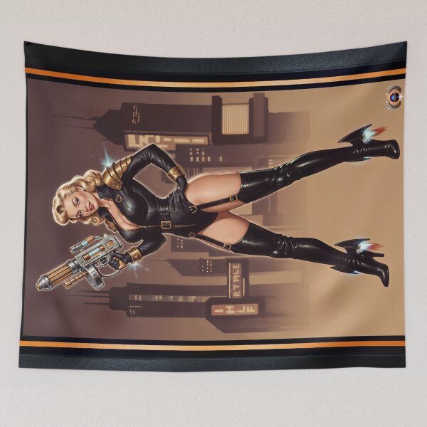 Item preview, Fatale Pin-Up Valeria Caelum Retro-Futurism Portrait Alluring AI Concept Art by Xzendor7 designed and sold by Xzendor7 Digital Art Creations.