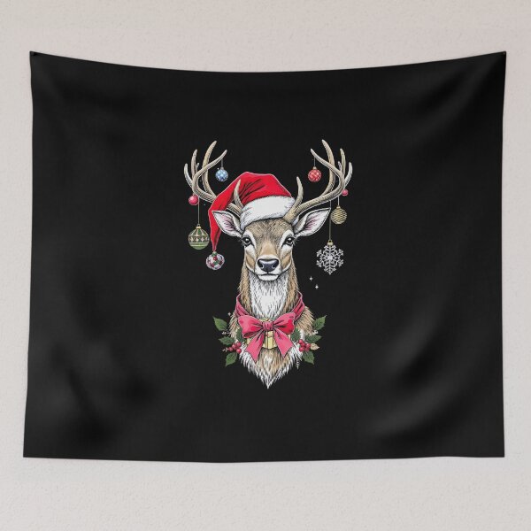 Item preview, Christmas Deer – Elegant Apparel Illustration | Decorated Antler Deer with Gift designed and sold by ColorSplash123.
