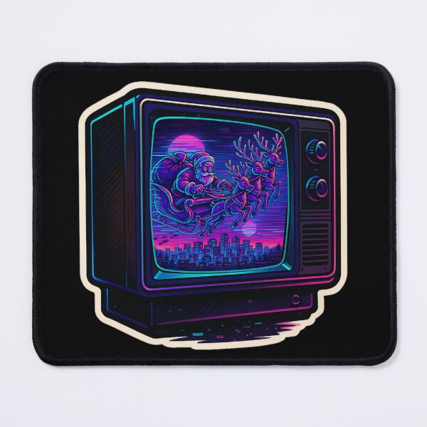 Item preview, VHS Christmas Nostalgia – Neon Santa Over City – Gift for 80s Kid • Vaporwave • Neon Retro CRT designed and sold by JacobKAurumhead.