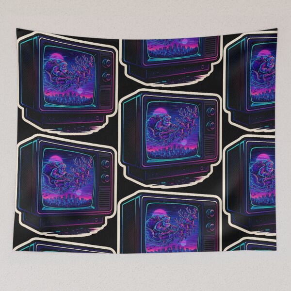 Item preview, VHS Christmas Nostalgia – Neon Santa Over City – Gift for 80s Kid • Vaporwave • Neon Retro CRT designed and sold by JacobKAurumhead.