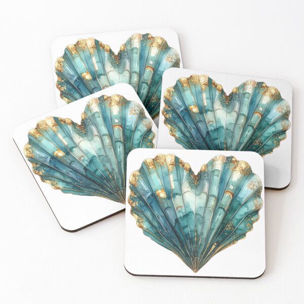 Item preview, Ocean Love Seashell Heart Watercolor with Gold Flecks designed and sold by takeng07.