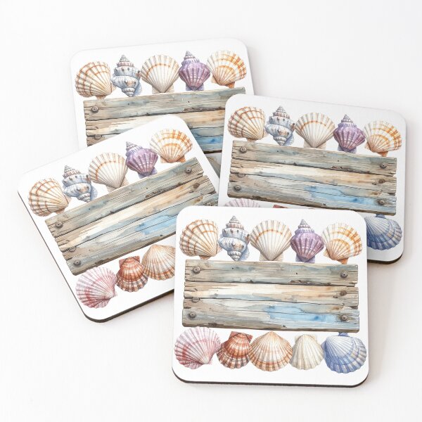 Item preview, Watercolor Seashell Assortment on Rustic Wooden Planks Art designed and sold by takeng07.