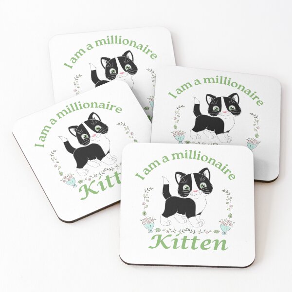 Item preview, I am a Millionaire Kitten Cute Black and White Kitten with Green Eyes  designed and sold by Love3Happy.