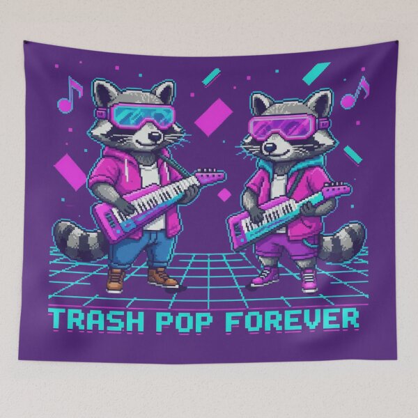 Item preview, Trash Pop Forever Raccoon Duo T-Shirt - 8-Bit Synth Pop Animal Band, Retro Gaming Music Aesthetic designed and sold by Searching ideas.