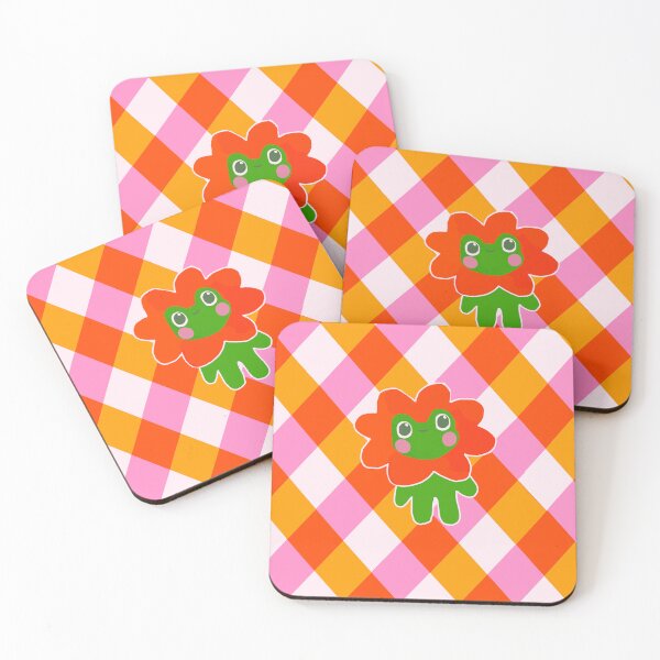 Item preview, Cute Cartoon Frog With Red Flower – Kawaii Frog Illustration on Colorful Plaid Background designed and sold by Naine  M..