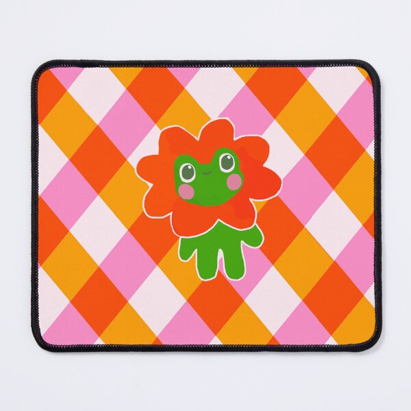 Item preview, Cute Cartoon Frog With Red Flower – Kawaii Frog Illustration on Colorful Plaid Background designed and sold by Naine  M..