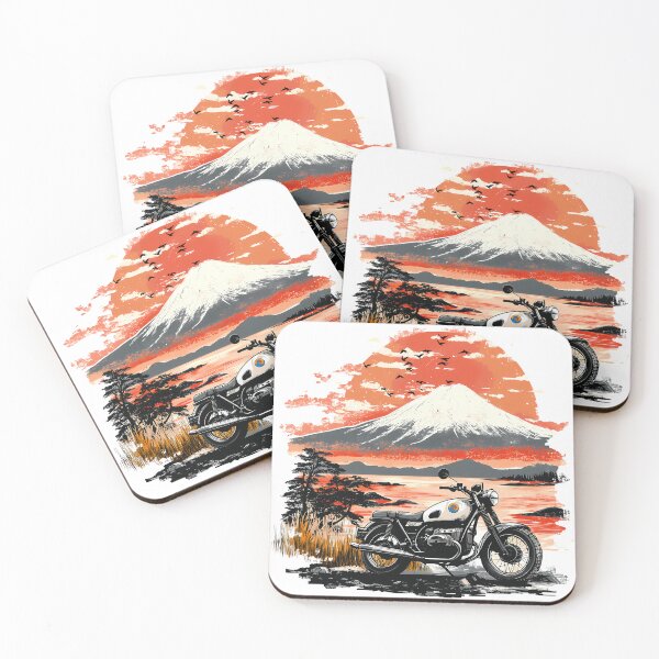Item preview, Vintage Motorcycle with Mount Fuji Sunset – Japan Scenic Ride Artwork designed and sold by DesignArtist.ia.