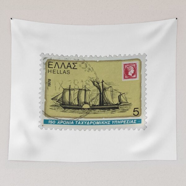 Aperçu de l'œuvre Timbre-poste grec vintage représentant un bateau Hellas créée et vendue par red-amber65.