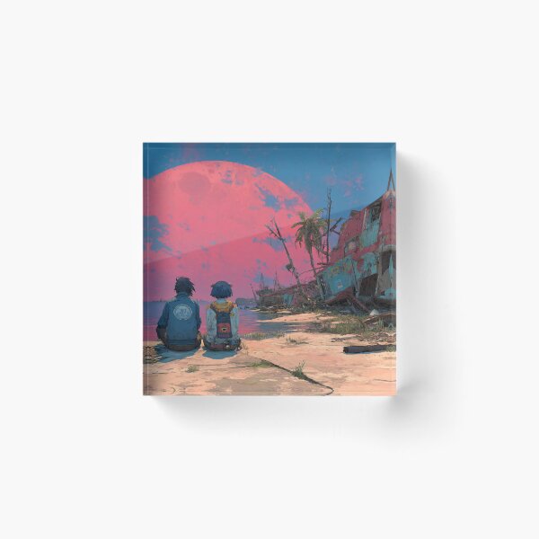 Item preview, Dystopian Beach Scene Red Sun | Retro Anime Couple Post-Apocalypse Art designed and sold by MetroEnvision.