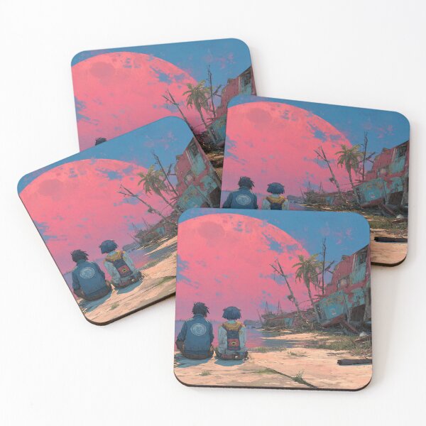 Item preview, Dystopian Beach Scene Red Sun | Retro Anime Couple Post-Apocalypse Art designed and sold by MetroEnvision.
