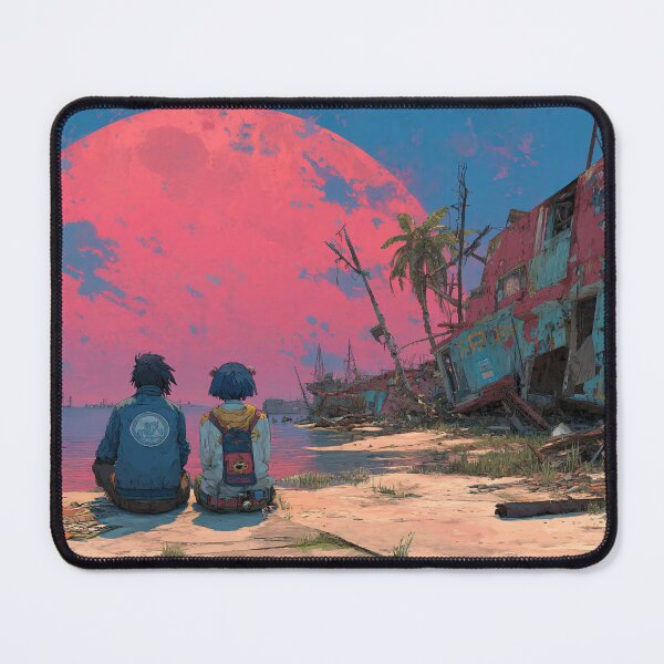 Item preview, Dystopian Beach Scene Red Sun | Retro Anime Couple Post-Apocalypse Art designed and sold by MetroEnvision.