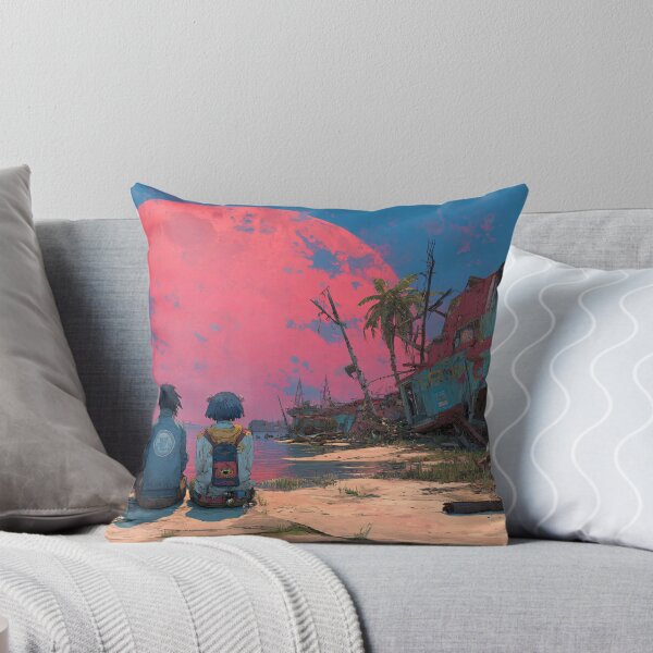 Item preview, Dystopian Beach Scene Red Sun | Retro Anime Couple Post-Apocalypse Art designed and sold by MetroEnvision.